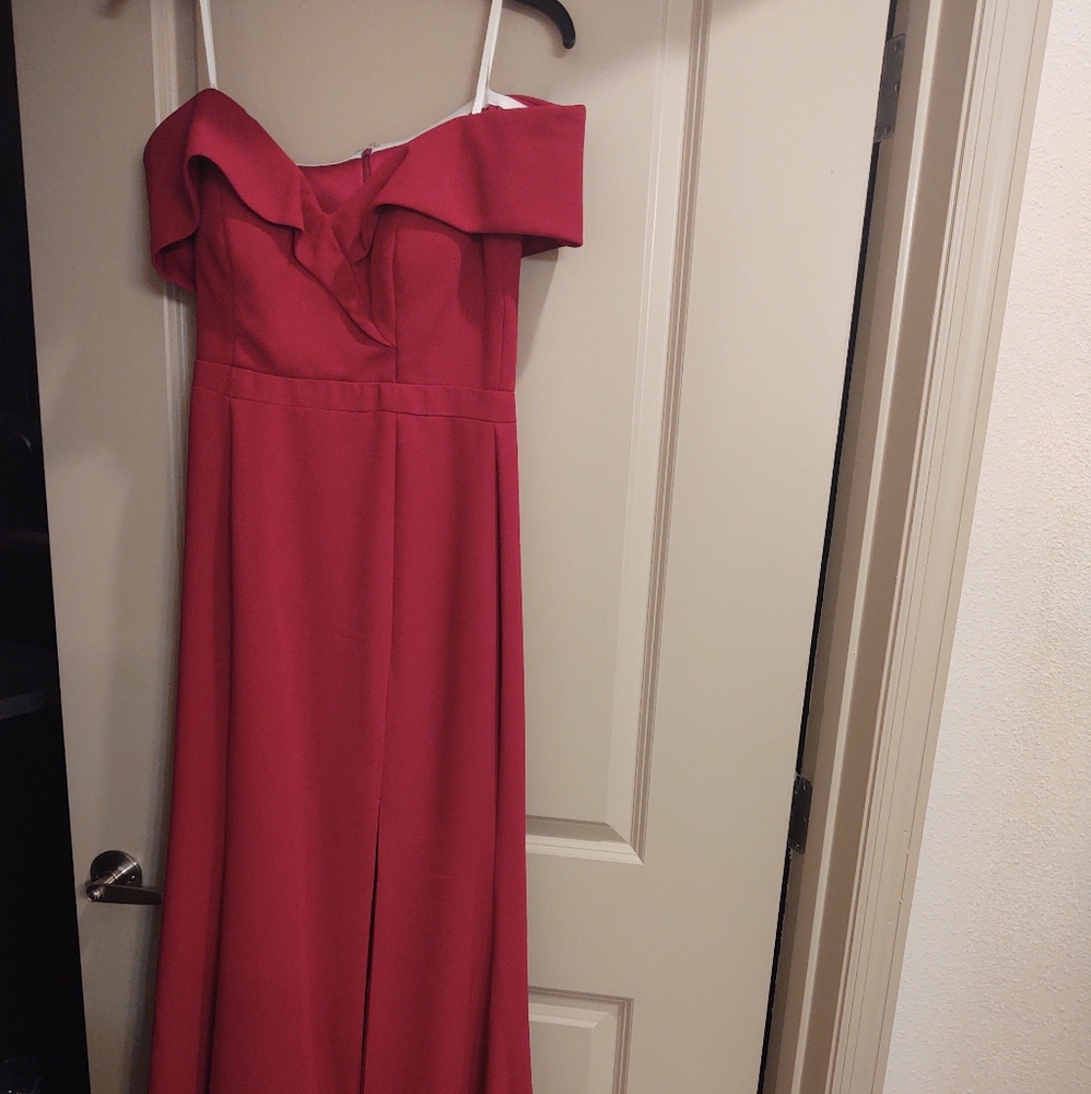 Xscape magenta off the shoulder dress with side slit - Picture 3 of 9